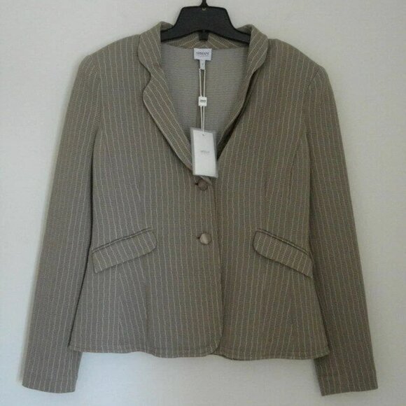 NWT GIORGIO ARMANI Taupe Cotton Jacquard Jersey 2 Button Jacket 12 - Picture 7 of 8
